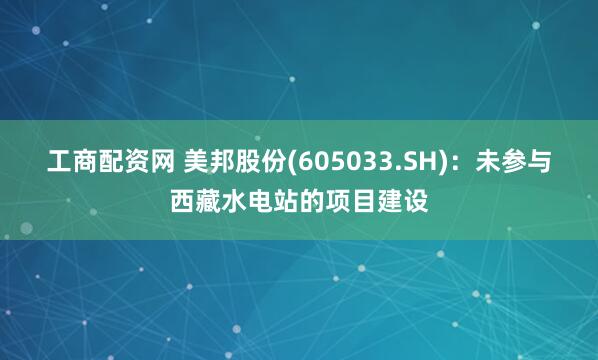 工商配资网 美邦股份(605033.SH)：未参与西藏水电站的项目建设