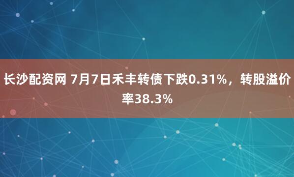 长沙配资网 7月7日禾丰转债下跌0.31%，转股溢价率38.3%